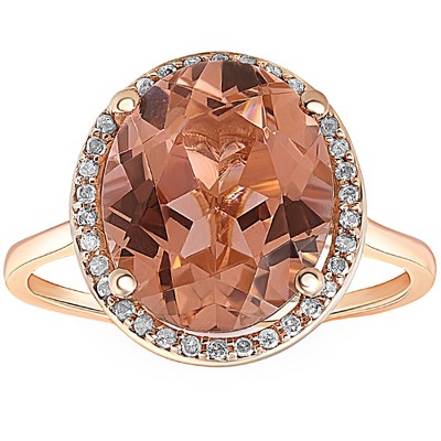 Pompeii3 5 1/2 Ct TW Halo Diamond & Oval 10x12 Morganite Ring 14k Rose Gold