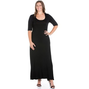 24seven Comfort Apparel Elbow Length Sleeve Plus Size Maxi Dress - 1 of 4