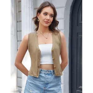 Summer Vest Tops for Women Striped Sweater Vest Fall Crochet Cropped Button Up Work Tank Top Outfits Clothes - 1 of 4