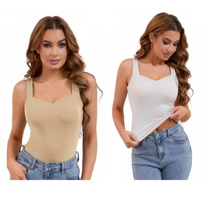 INSPIRE CHIC 2 Pcs Women's Sweetheart Neck Undershirt Base Layer Tank Top with Built-in Bra - 1 of 4