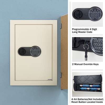 Cream Steel Small In-Wall Safe with Digital Keypad