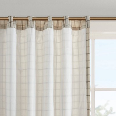 Gray Plaid Light-Filtering Polyester Curtain Panel