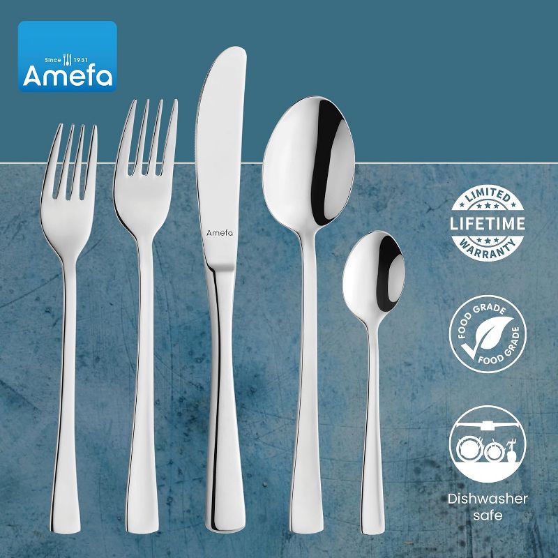 Amefa Atlantic 20-Piece 18/10 Stainless Steel Flatware Set, High Gloss Mirror Finish, Silverware Set Service for 4, Rust Resistant Cutlery, 5 of 8