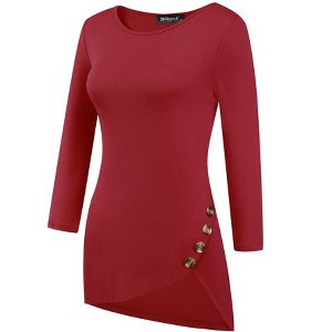 Allegra K Women's 3/4 Sleeve Round Neck Button Decor Casual Stretchy Tunic Tops - 1 of 4