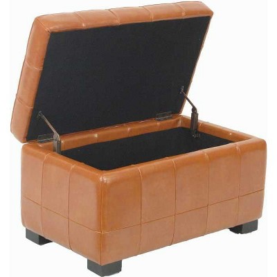 Chic Saddle Brown Bi-Cast Leather Storage Bench with Button Tufting