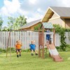 Qaba Kids Swing Set for Backyard, Playground Set with 6 FT Slide, 2 Adjustable Swings, Fort with Canopy, Ground Stakes for Ages 3-8, Brown - 3 of 4