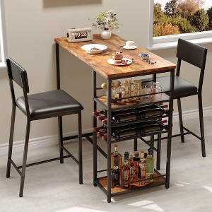 Dining Room Table with 2 Upholstered Chairs, Bistro Table and Chairs Set of 2 with Storage Shelves - 1 of 4