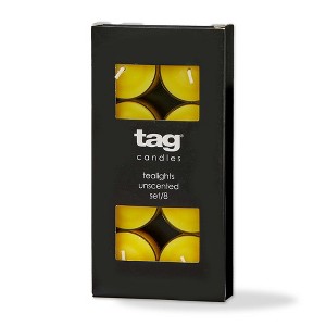 tag Color Studio Tealight Candles Set of 8 Yellow Smokeless Paraffin Wax Burn Time 3 Hrs - 1 of 2