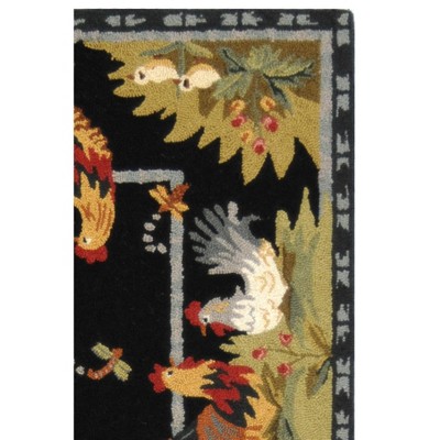Chelsea Black Hand-Hooked Wool Area Rug with Rooster Design