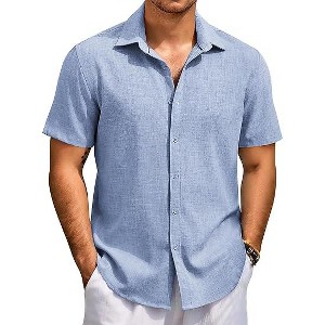 COOFANDY Men's Beach Summer Shirts Linen Texture Shirts Short Sleeve Casual Button Down Shirt - 1 of 4