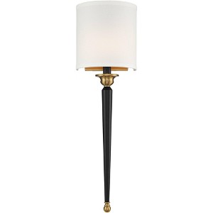 Possini Euro Modern Wall Sconce Lighting Black Brass Hardwired 7 1/2" Wide Fixture Off-White Shade for Bedroom Bedside Living Room - 1 of 4