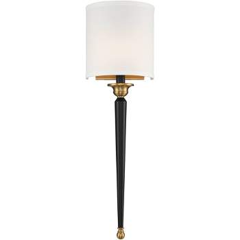 Possini Euro Modern Wall Sconce Lighting Black Brass Hardwired 7 1/2" Wide Fixture Off-White Shade for Bedroom Bedside Living Room