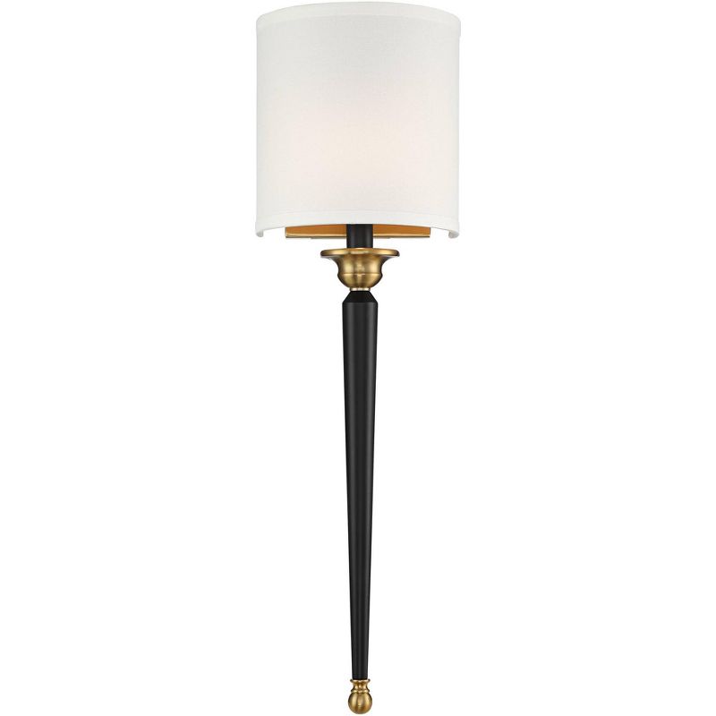 Possini Euro Modern Wall Sconce Lighting Black Brass Hardwired 7 1/2" Wide Fixture Off-White Shade for Bedroom Bedside Living Room, 1 of 8