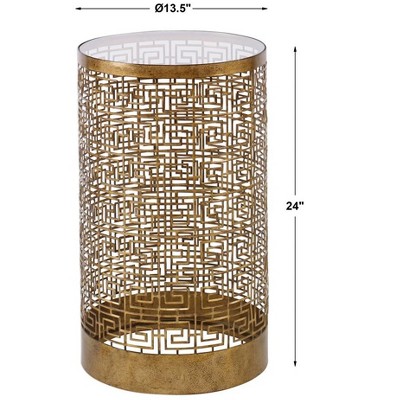 Gold Round Metal and Glass Mirrored Accent Table