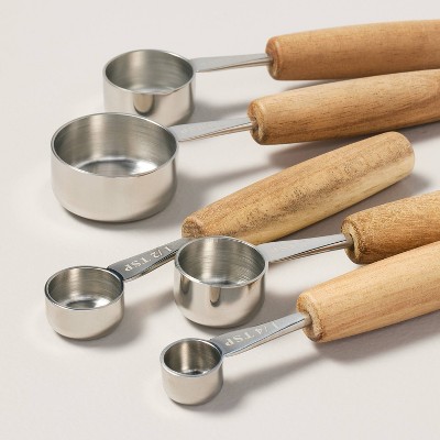 5pc Wood &#38; Stainless Steel Measuring Spoons - Hearth &#38; Hand&#8482; with Magnolia