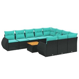 vidaXL 11 Piece Garden Sofa Set with Cushions Poly Rattan - Black 2x corner + 6x middle + table + 2x sofa - 1 of 4