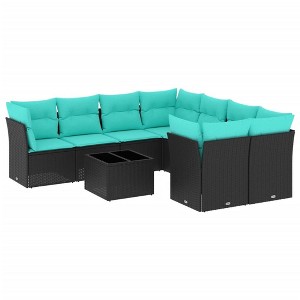 vidaXL 9 Piece Patio Sofa Set with Cushions Black Poly Rattan - 1 of 4