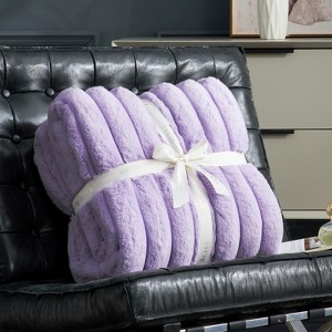 Cozy Bliss Faux Fur Plush Decorative Blanket, Cozy Warm Striped Throw Blanket - 1 of 4