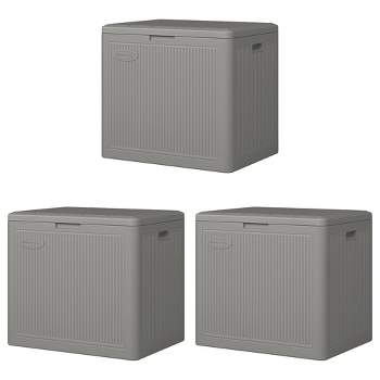 Suncast 22 Gallon Indoor or Outdoor Small Patio Deck Box, Plastic Storage Bin for Lawn, Garden, Garage, & Home Organization, Stoney (3 Pack)