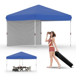 10'x10' Pop Up Canopy,Waterproof & UV-Resistant Outdoor Canopy with Center Lock and 1 Sidewalls,for Picnics, Camping,Beach,and Outdoor - 1 of 4
