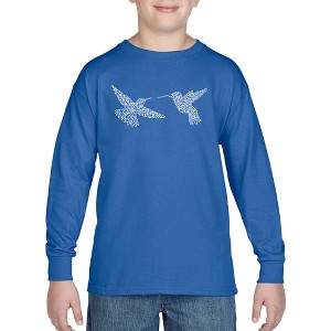 LA Pop Art Hummingbirds - Boy's Word Art Long Sleeve T-Shirt - 1 of 4