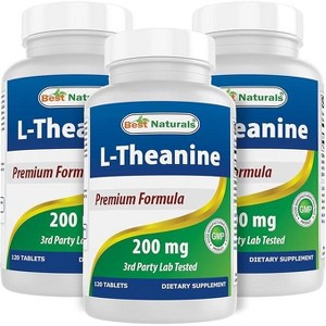 3 Pack Best Naturals L-Theanine 200 mg 120 Tablets - 1 of 4