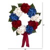 Nearly Natural 24” Red, White and Blue “Americana” Hydrangea Artificial Wreath - 2 of 3