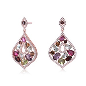 Guili Sterling Silver 18K Rose Gold Plated Multi-Colored Cubic Zirconia Accent Dangle Earrings, a Bold and Elegant Expression of Style - 1 of 3