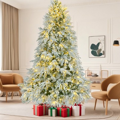 Pre-Lit Flocked Artificial Christmas Tree with Multi-Color LED Lights, 4FT 6FT 7.5FT Hinged Pine for Indoor Holiday & Winter Decor-Baofuwish