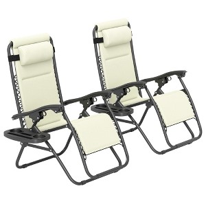 Zero Gravity Lounge Chair Set, 2 Pieces Reclining Folding Outdoor Lounge Chairs with Headrest Side Tray - 1 of 4