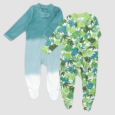 Image of Honest Baby 2pk Organic Cotton Jungle Leaves Footed Sleep N' Play - 6-9M