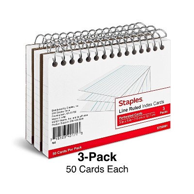 Staples 3" x 5" Line Ruled White Spiral-Bound Index Cards 3/Pack (50991) TR50991