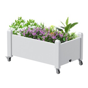Infurnic Planters, Short Garden Bed Outdoor with Wheels and Drain Holes, Portable Planter Box for Patio Balcony Backyard, White, 30"*17.7"*17.56" - 1 of 4