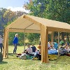 PE+ Steel Frame Carport Canopy, 10x20/12x20/13x20 FT Portable Garage with 4 Doors & 4 Windows, Waterproof Shelter in Gray/Khaki/White/Green - 2 of 4