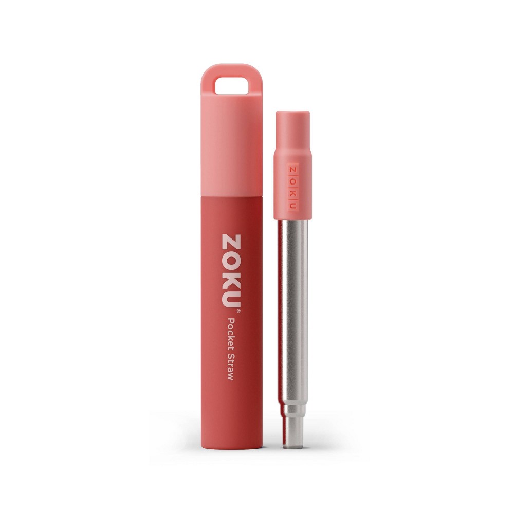 Zoku Two Tone Reusable Collapsible Pocket Straw with Carrying Case and Cleaning Brush Red