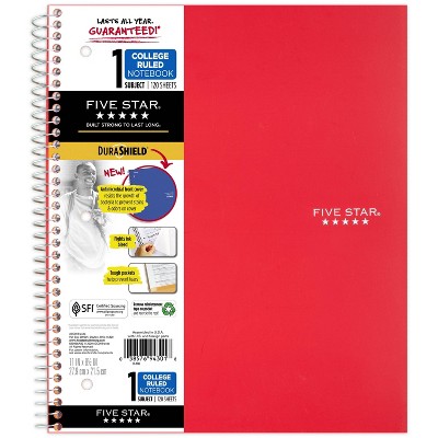 Spiral Notebook 1 Subject College Ruled Anti-Microbial Red - Five Star