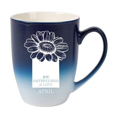 Elanze Designs Joy Faithfulness And Love April Two Toned Ombre Matte Navy Blue and White 12 ounce Ceramic Stoneware Coffee Cup Mug