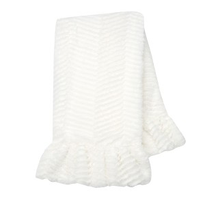 Lambs & Ivy Signature White Ruffled Lux Minky/Jersey Chevron Baby Blanket - 1 of 4