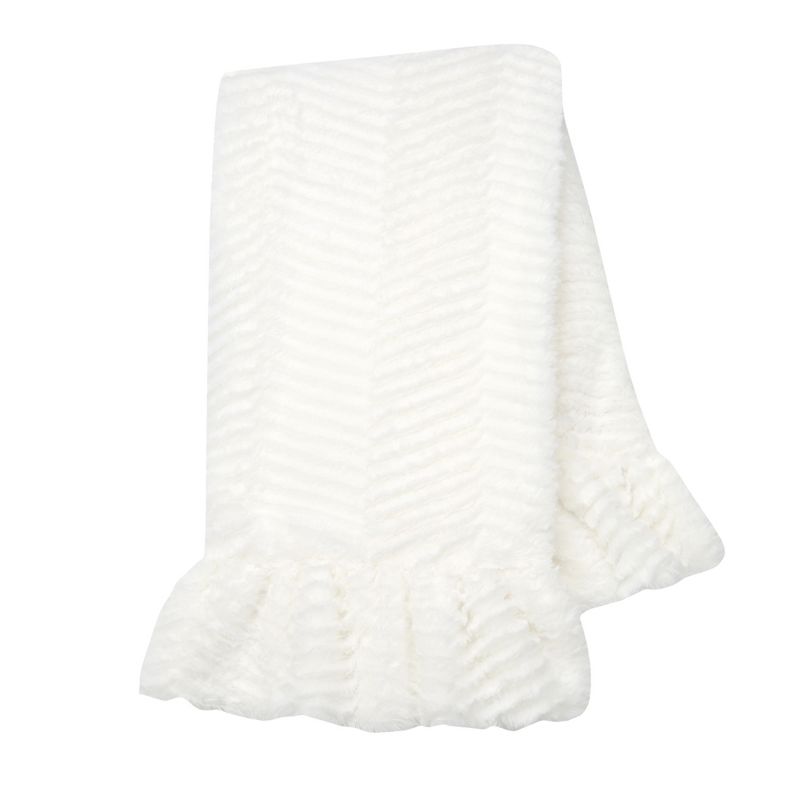 Lambs & Ivy Signature White Ruffled Lux Minky/Jersey Chevron Baby Blanket, 1 of 6