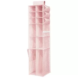 mDesign Kids Fabric Over Closet Rod Hanging Organizer, 12 Shelves - Pink/White