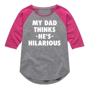 Girls' - Instant Message - King Of Dad Jokes Hilarious Shirt Tail Raglan Graphic T-shirt - 1 of 4