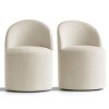 Modern Upholstered Dining Chair with Castors Round Barrel Dining Room Chair Linen Dining Chairs Set of 2 for Kitchen -Tanpinhause - 2 of 4