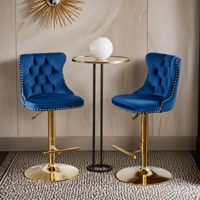 Golden Swivel Velvet Barstools Adjusatble Seat Height from 25-33 Inch, Modern Upholstered Bar Stools with Backs Comfortable Tufted - Leovsnove