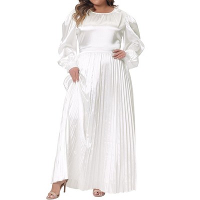 Agnes Orinda Women's Plus Size Lantern Long Sleeve Flowy Swing Pleated Party Maxi Empire Waist Dresses