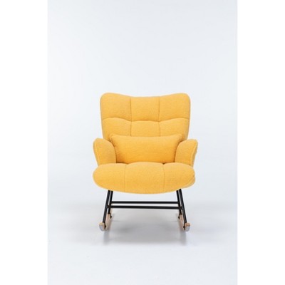 Rocking Chair Nursery,Upholstered Rocking Chair Indoor with High Backrest Glider Accent Chair,Padded Seat Nursing Chair for Bedroom,Yellow