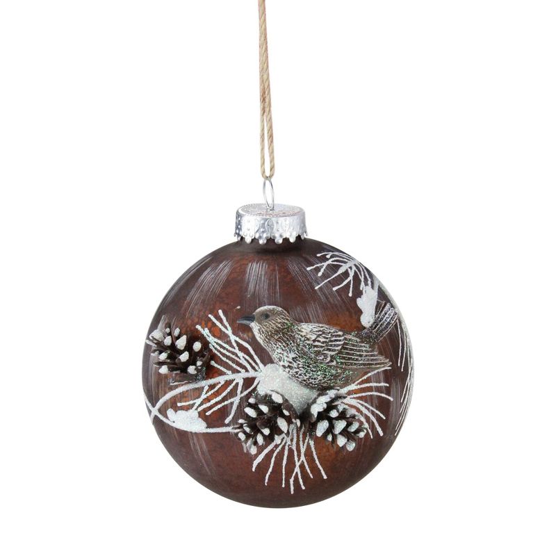 NORTHLIGHT 3.25" Mercury Glass Ball with Bird and Pine Cones Christmas Ornament 3.25" - Brown, 3 of 4