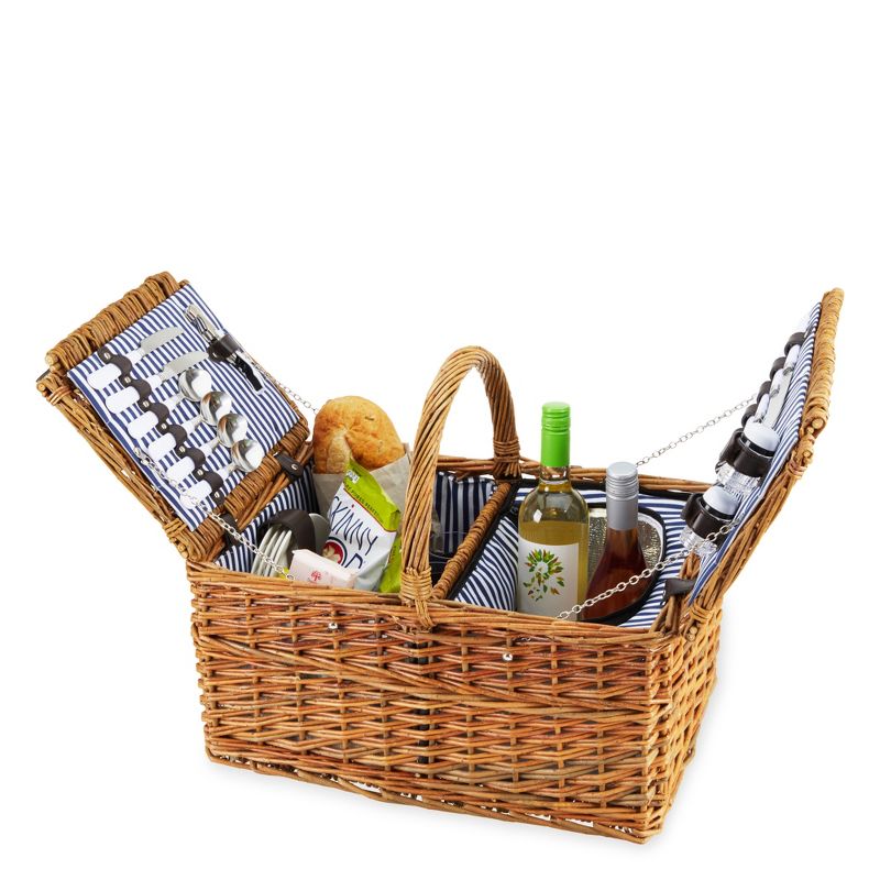 Twine Cape Cod Picnic Basket, Wicker Basket with Place Settings, Wine Glasses, Corkscrew, Insulated Compartments, Set of 1 Basket, Brown, 3 of 7