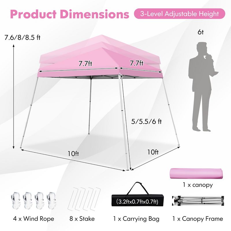 Costway 10x10ft Patio Outdoor Instant Pop-up Canopy Slanted Leg UPF50+ Sun Shelter, 5 of 11