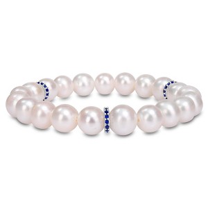 EVERLY JEWELRY | Sterling Silver 2/5 CT TGW Created Blue Sapphire And 9 - 9.5 MM White Freshwater Cultured Pearl Bracelet, 7-inch - 1 of 3