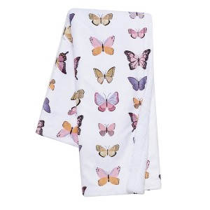 Lambs & Ivy Butterfly Dreams Ultra-Soft Fleece/Faux Shearling Baby Blanket - 1 of 4